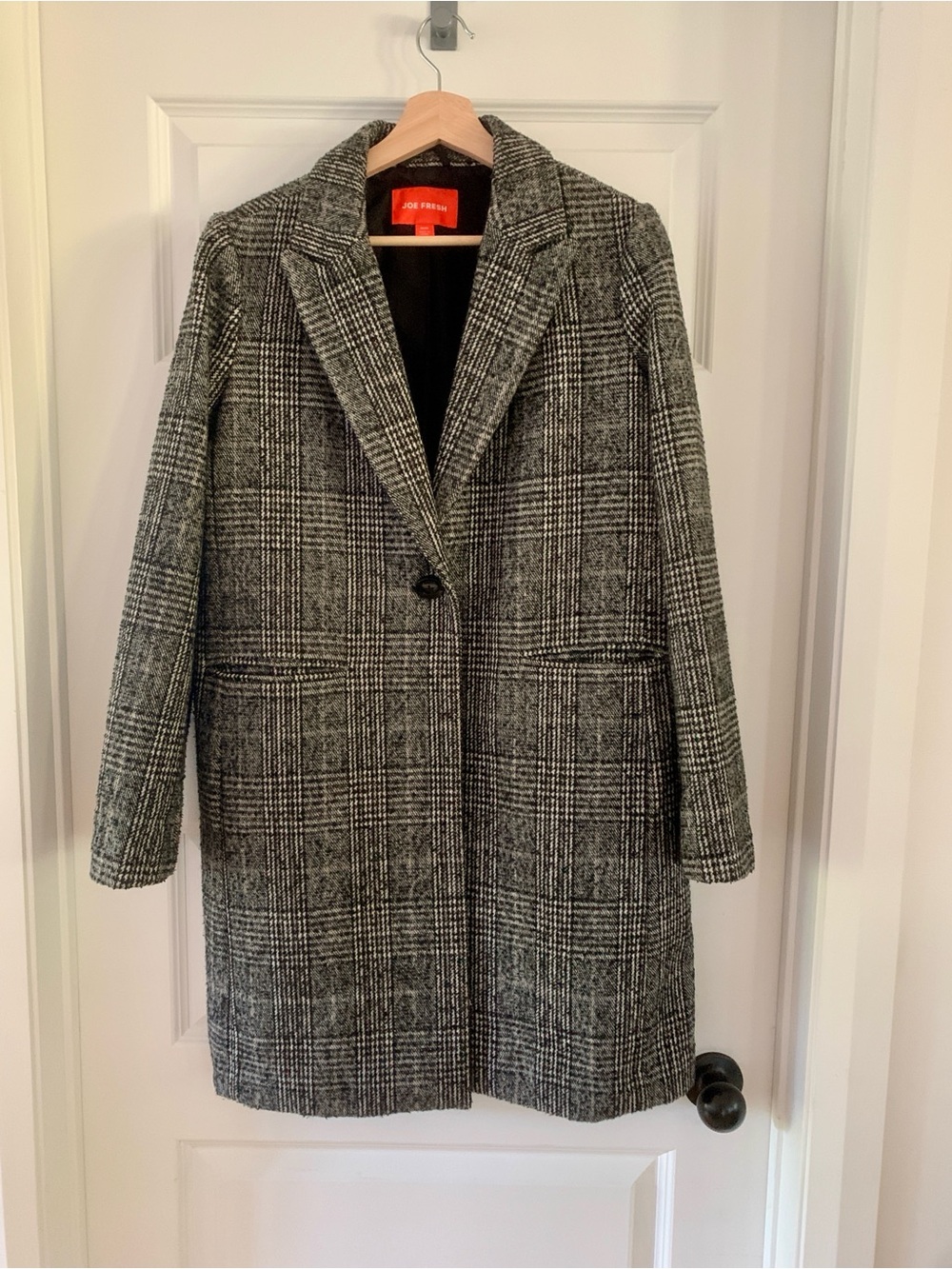 Joe Fresh Black and Gray Plaid Wool-Blend Pea Coat
